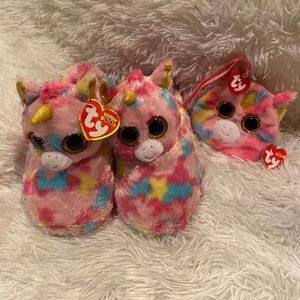 TY beanie boo unicorn fantasia slippers Size XXL 5/6